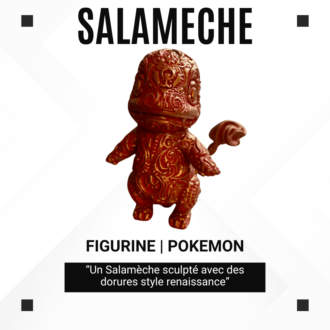 Salamèche Renaissance – Sculpture 3D rouge et dorée – Style ornemental – 25 cm
