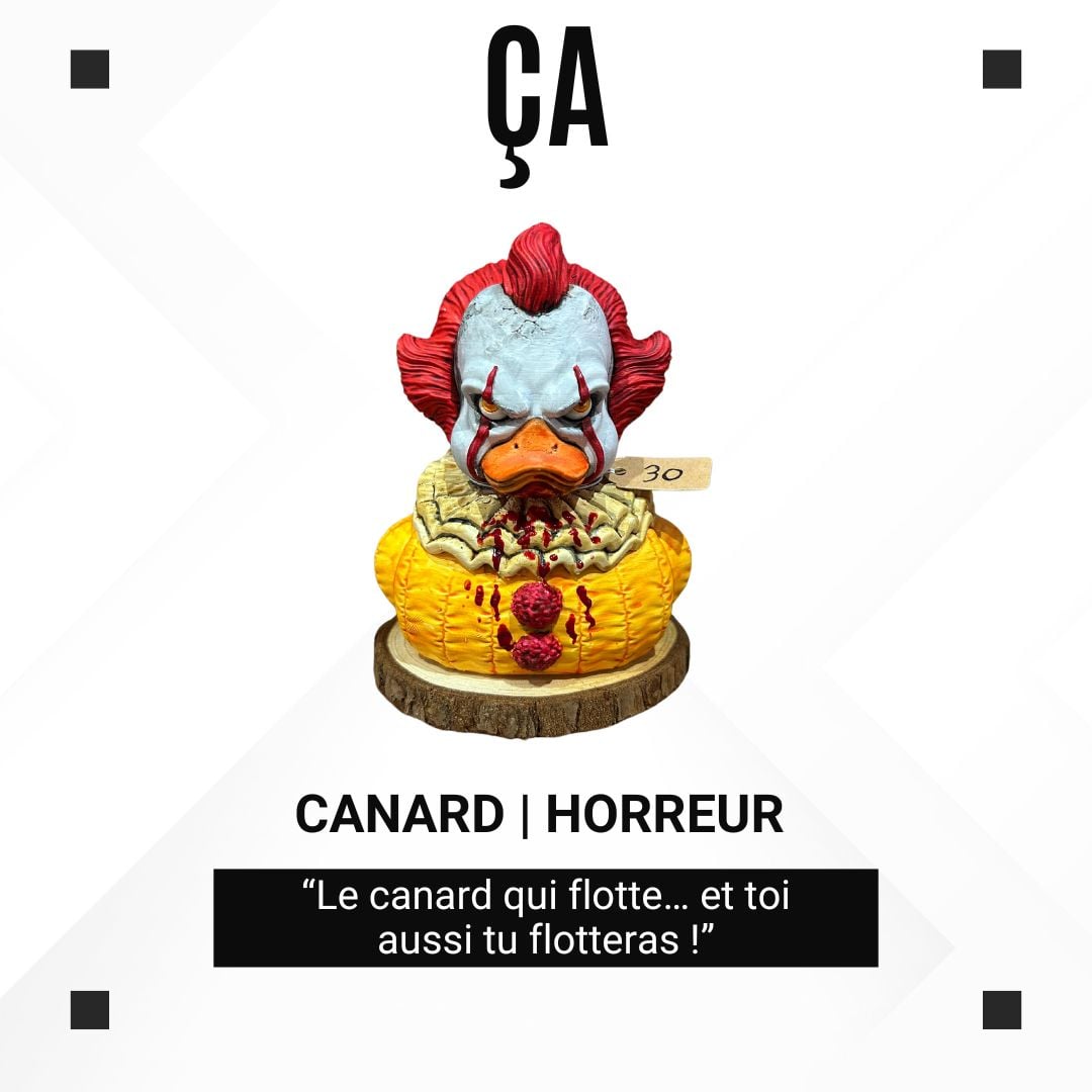 Canard en plastique – Le clown de Ça (Pennywise) sur socle