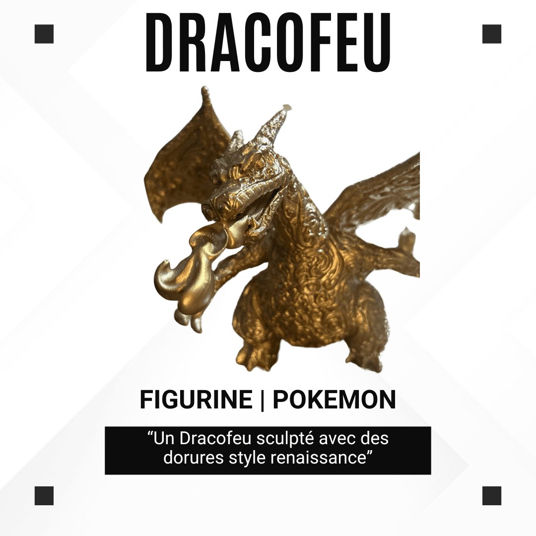 Dracofeu Renaissance – Sculpture 3D dorée – Style ornemental – 25 cm