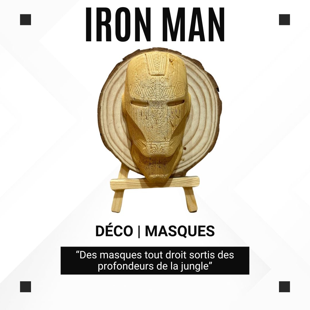 Iron Man – Sculpture en style bois sur rondin naturel – Collection Tiki