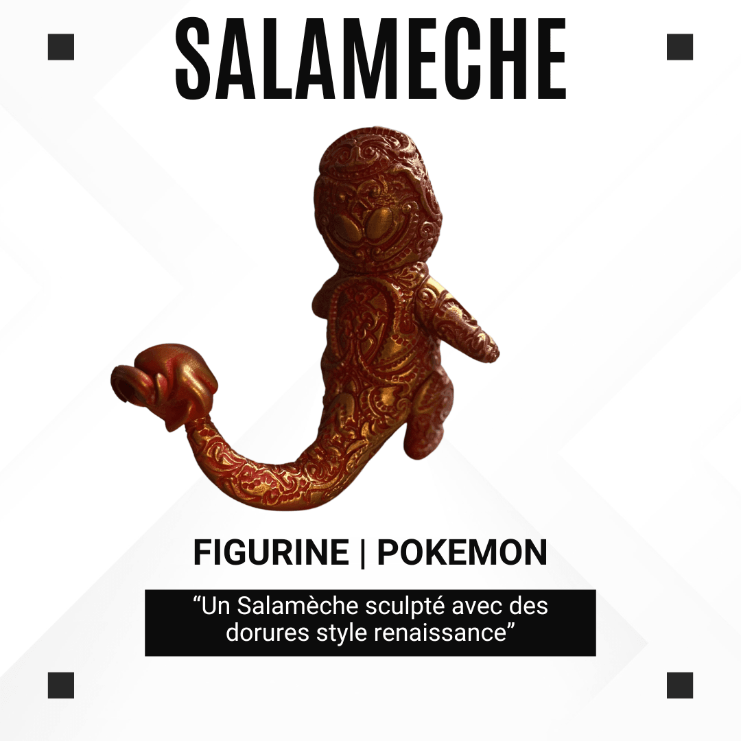 Salamèche Renaissance – Sculpture 3D rouge et dorée – Style ornemental – 25 cm – photo 3