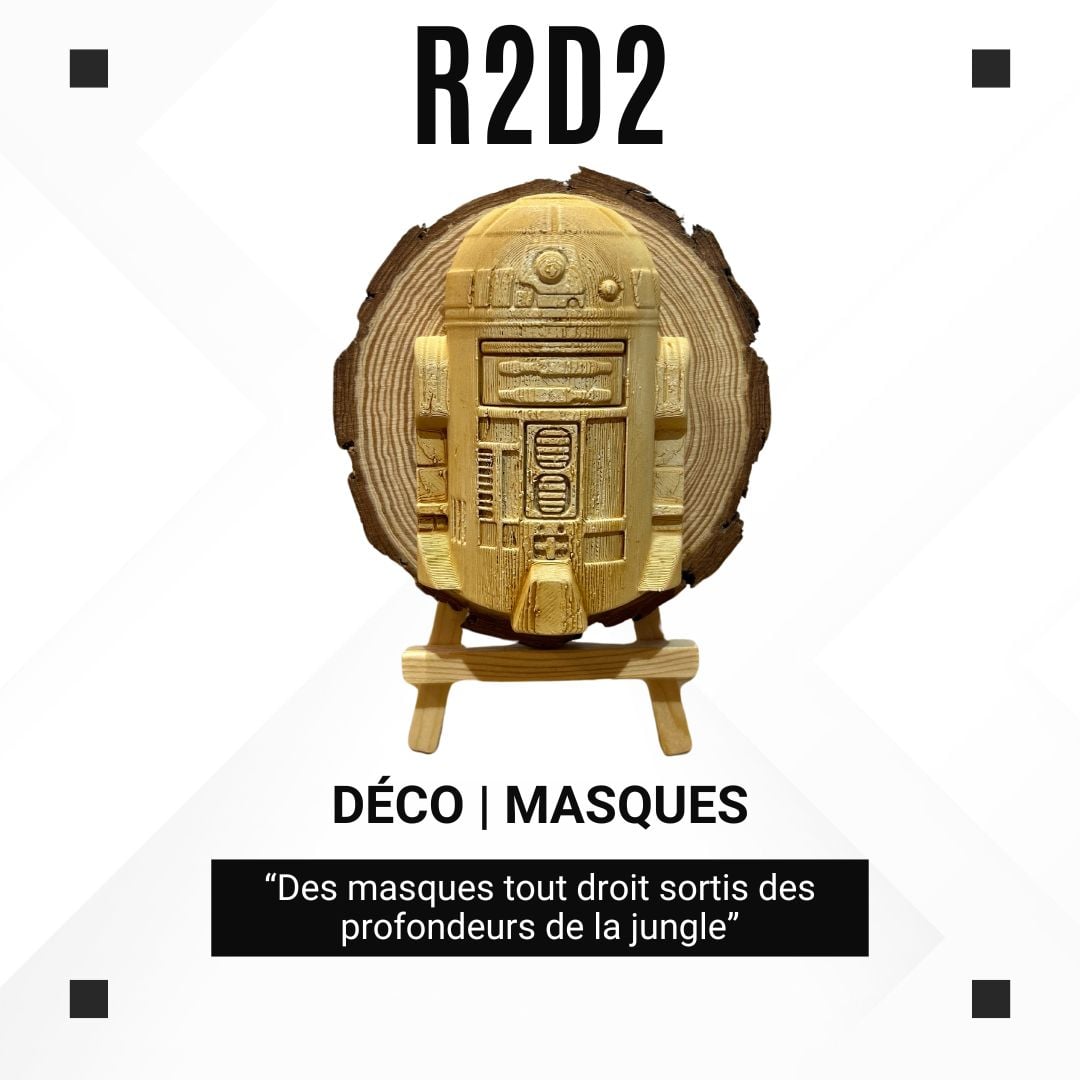 R2D2 – Sculpture en style bois sur rondin naturel – Collection Tiki