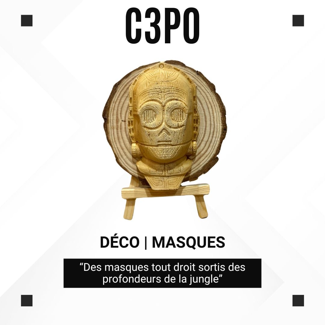 C3PO – Sculpture en style bois sur rondin naturel – Collection Tiki
