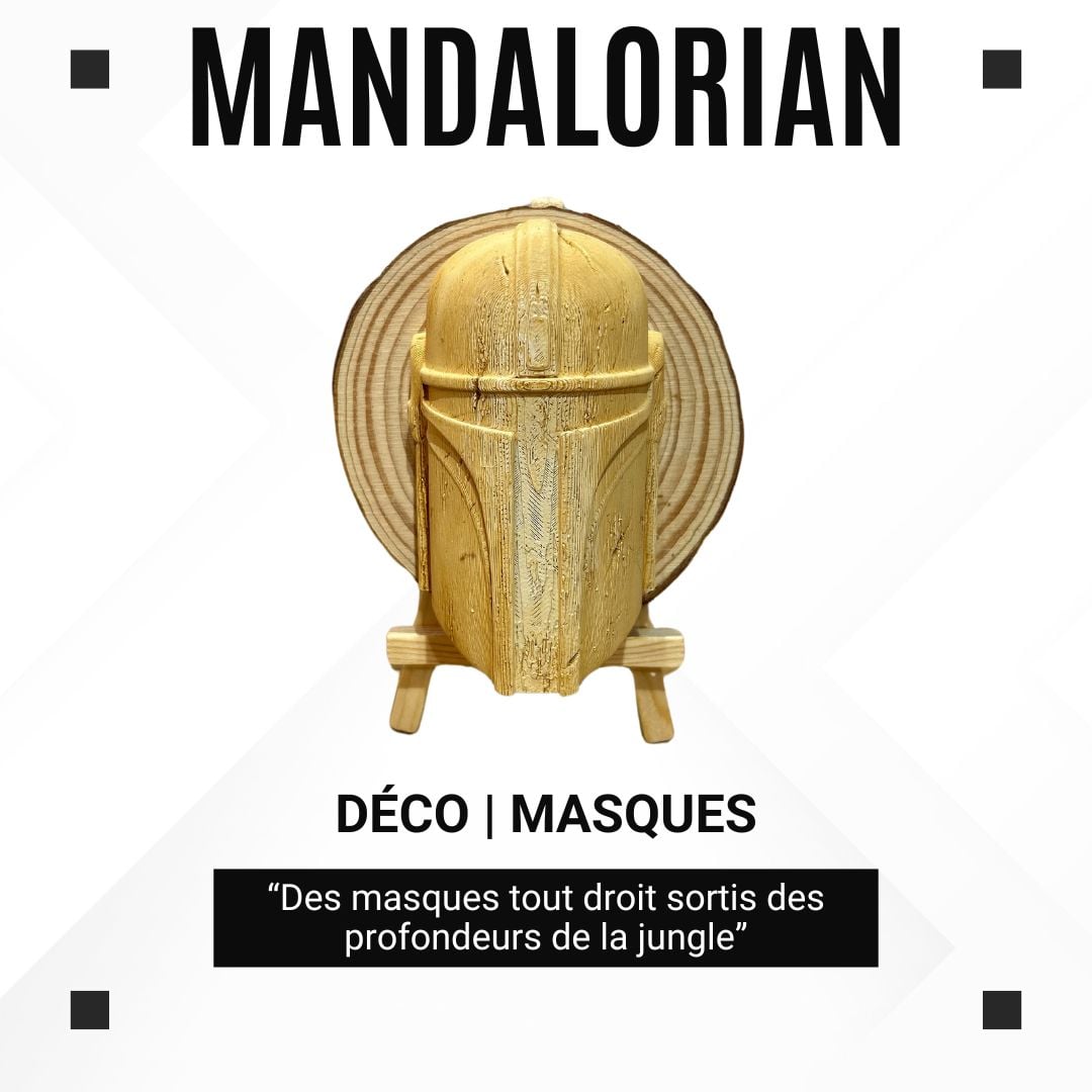 Mandalorian – Sculpture en style bois sur rondin naturel – Collection Tiki
