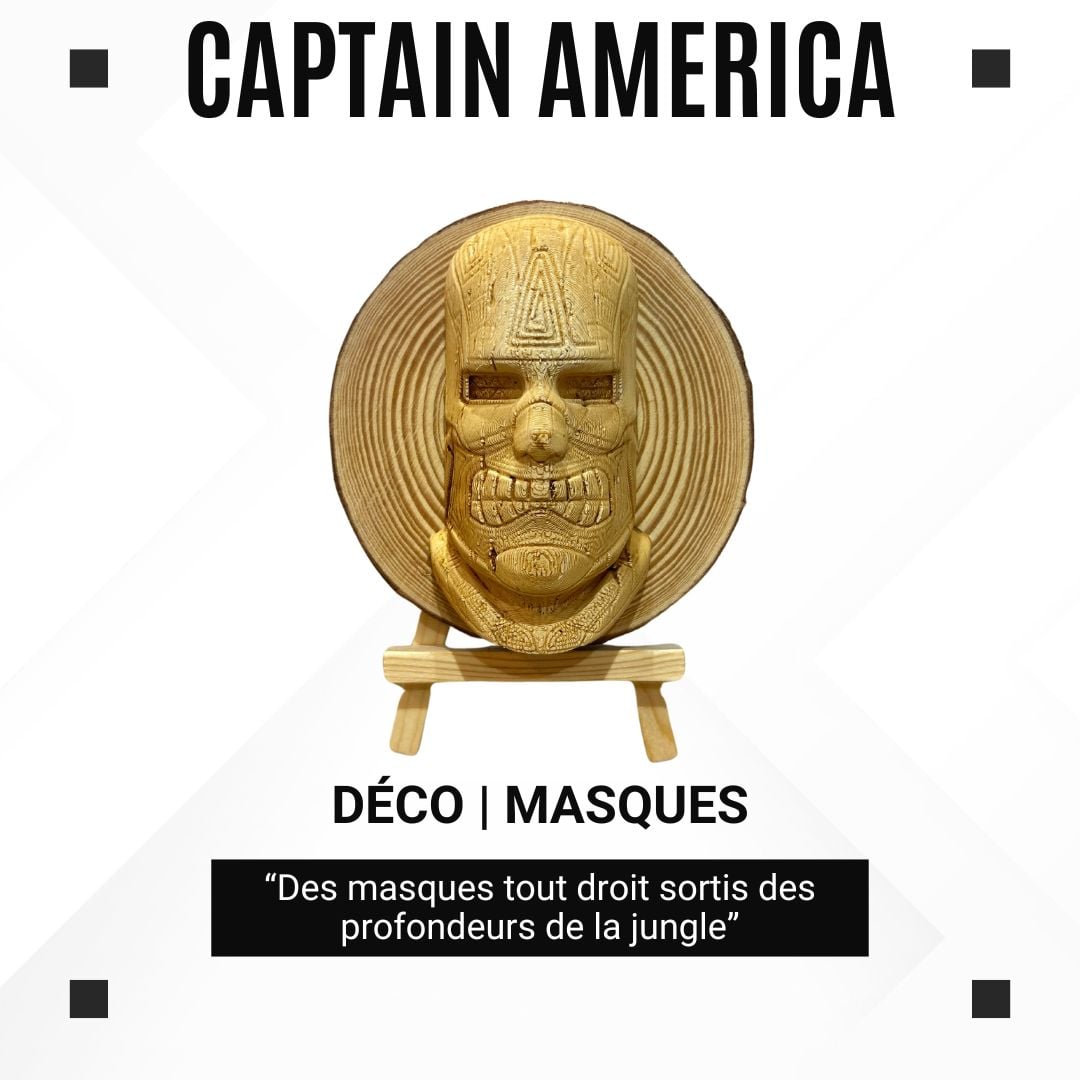 Captain America – Sculpture en style bois sur rondin naturel – Collection Tiki