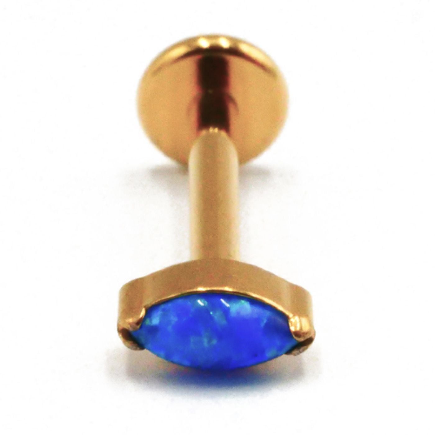 Labret Titane PVD Gold Interne Stérile Oval à Strass Bleue Synthétique Blanc