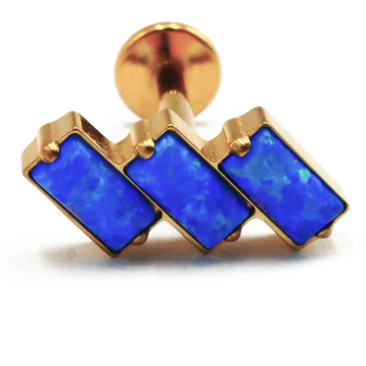 Labret Titane PVD Gold Interne Stérile motif Rectangle 3 Strass Bleu | Itc