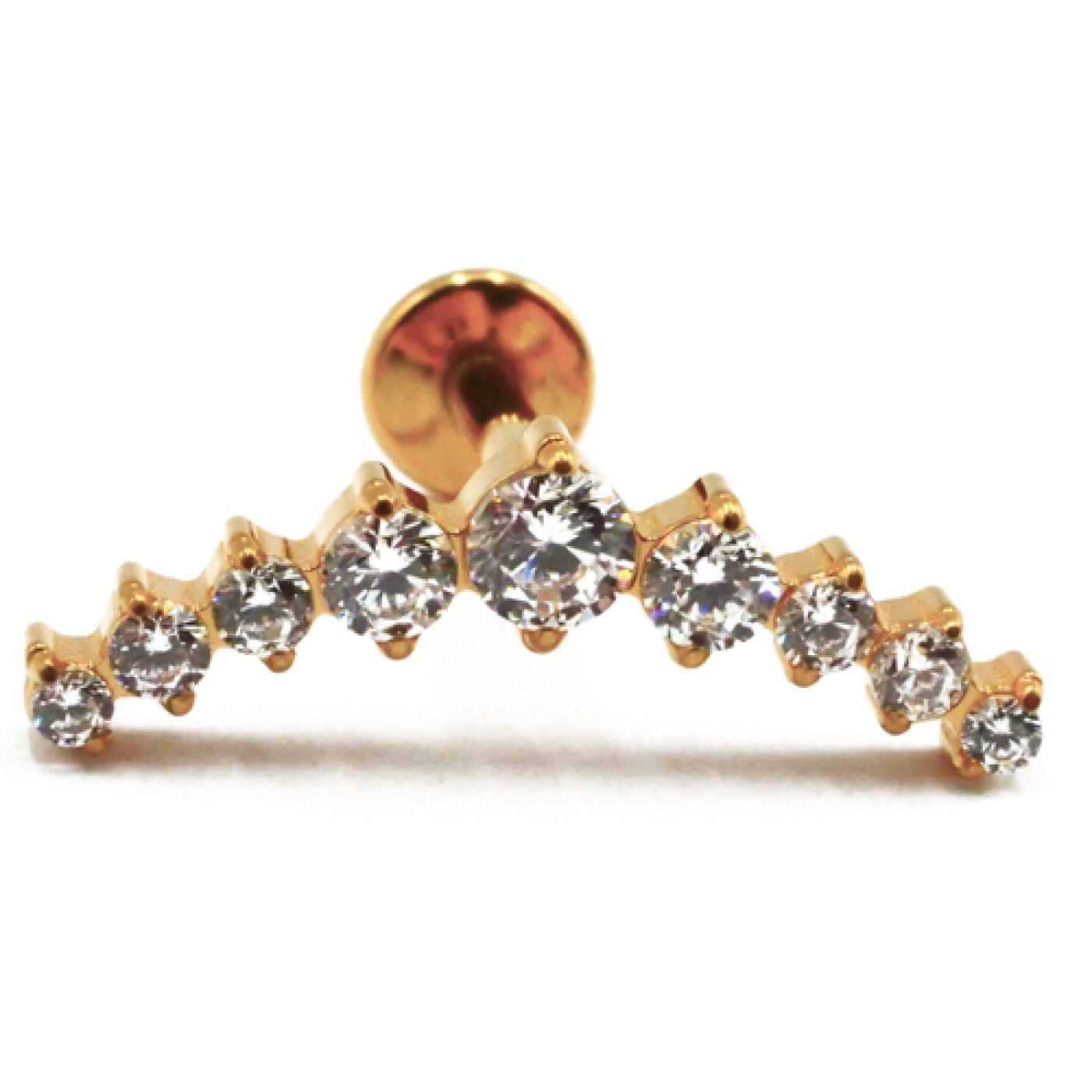 Labret Titane PVD Gold Interne Stérile motif Couronne 9 Strass Blanc | Itc