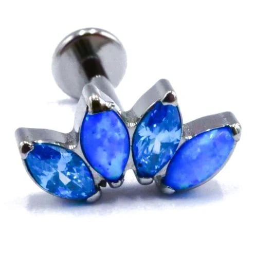 Labret Titane Interne Stérile motif Marquise 4 Strass bleu | Itc