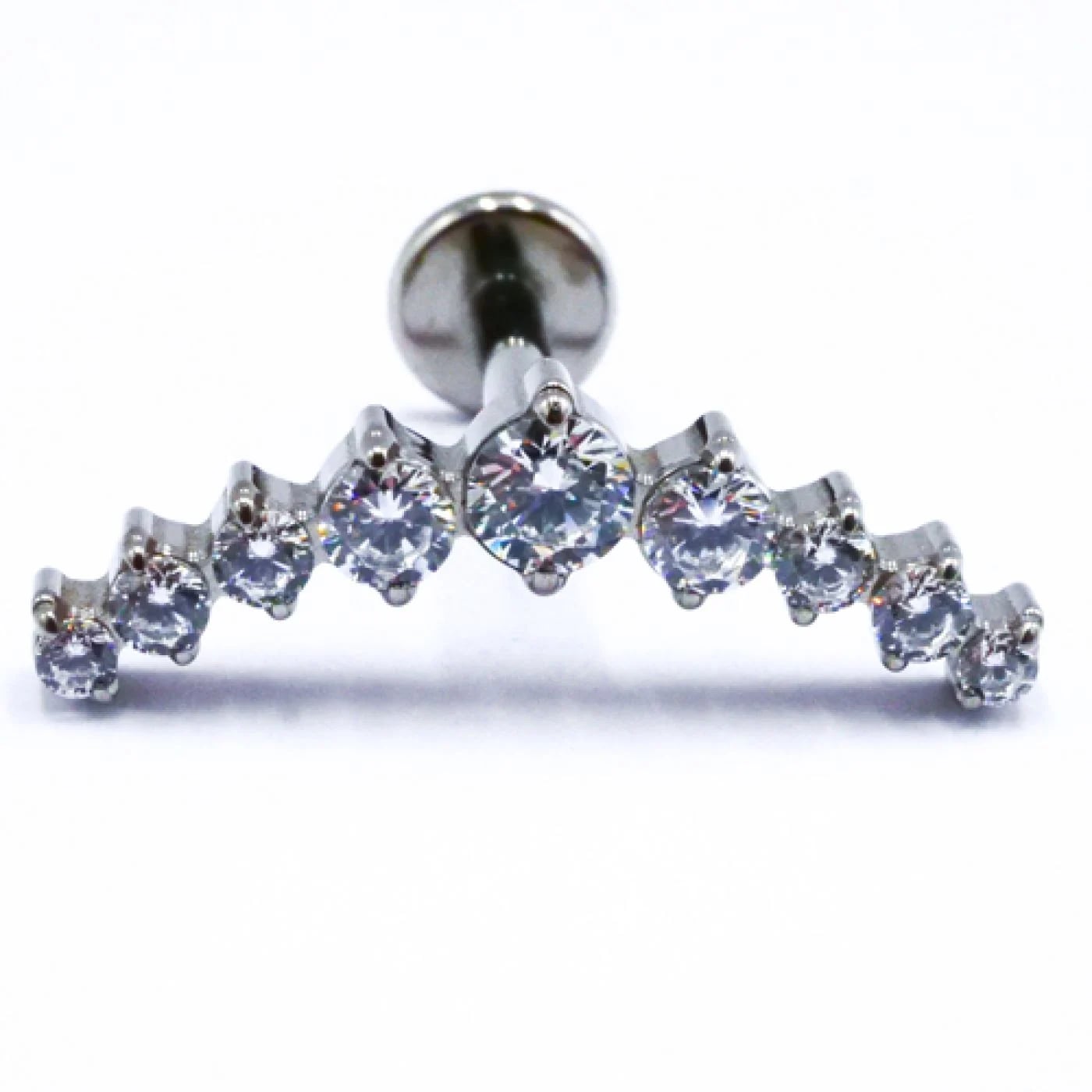 Labret Titane Interne Stérile motif Couronne de 9 Strass Blanc | Itc