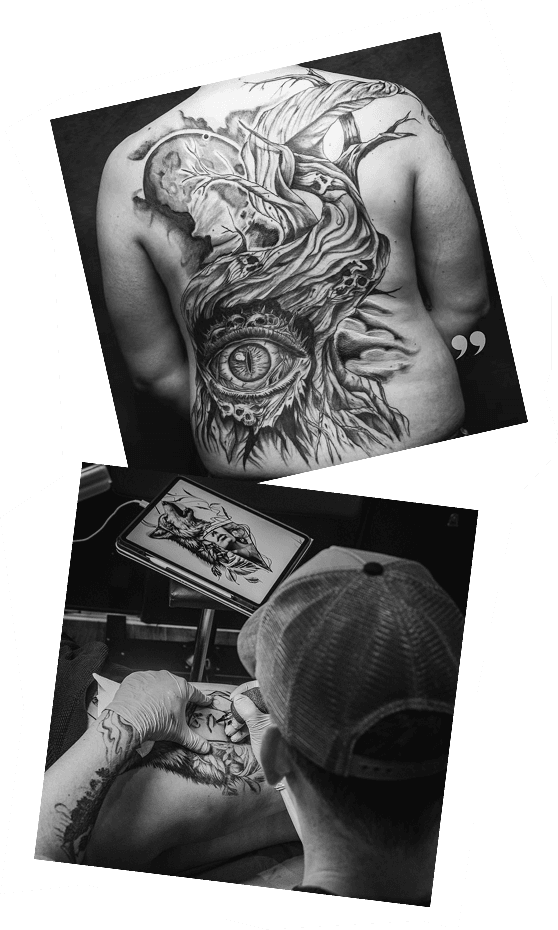 Tatouages réalisés par Le Trait Noir, tatoueur à Villecresnes