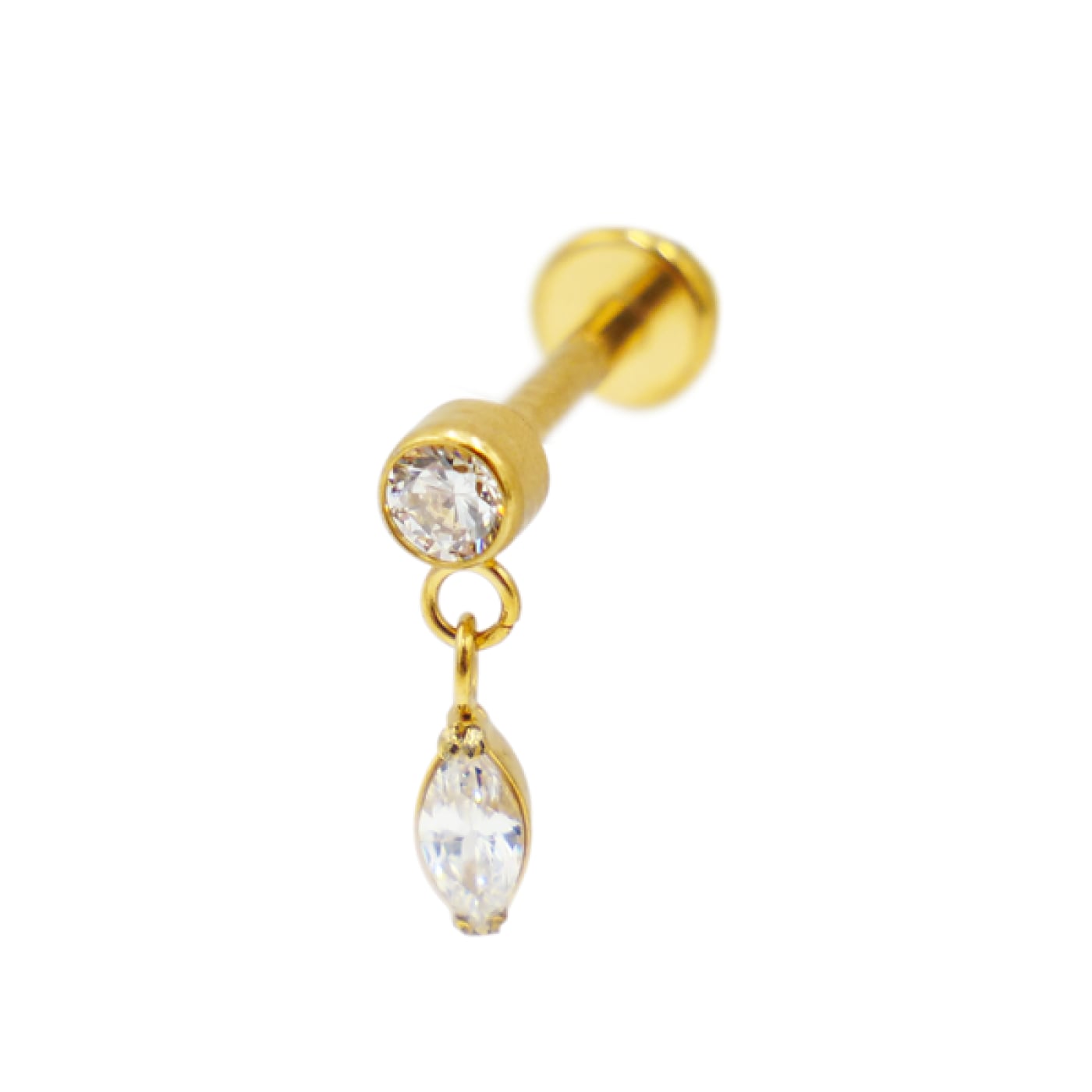 Labret Titane PVD Gold Interne Stérile motif Pendentif Oval à Strass Blanc | Itc
